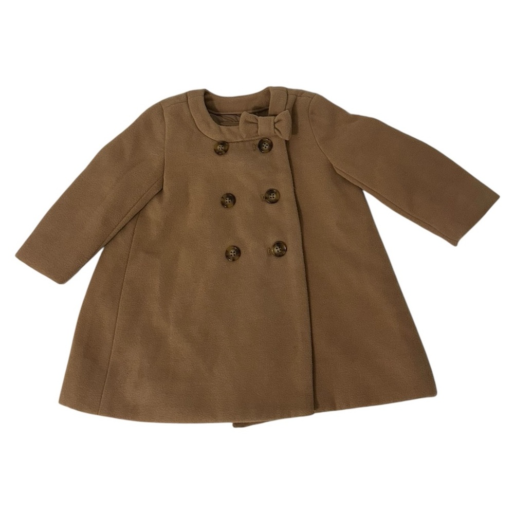 Baby Gap Girls 6-12 Months Dress Pea Coat Jacket Tan Bow Holiday Church Easter
